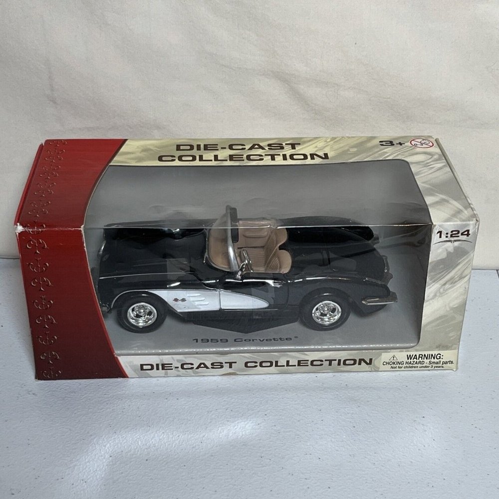 Motormax 1959 Corvette Convertible Black White Diecast 1:24 Vintage